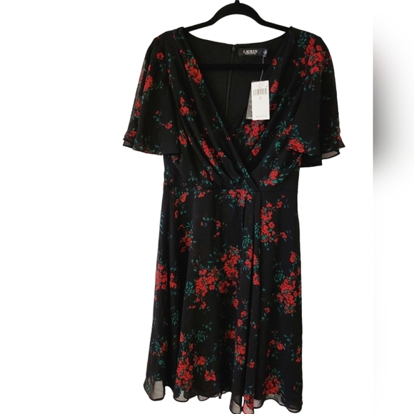 Nwt Lauren Ralph Lauren Floral Flutter-Sleeves Dress Size 2 - Picture 12 of 16